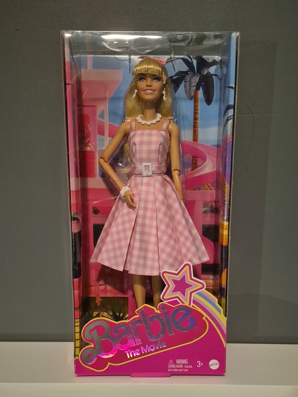 Barbie The Movie Pink Gingham Square-Neck Dress Doll